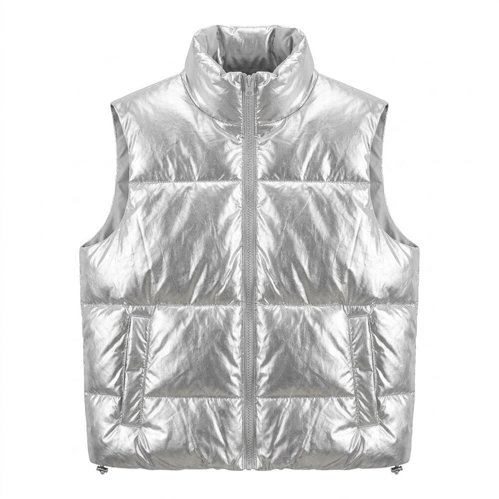 Orange Kiss Essentials Silver Full Zip Lined Sleeveless Jacket Women Size M